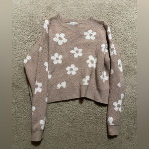 Floral Knit Sweater - Brown and White